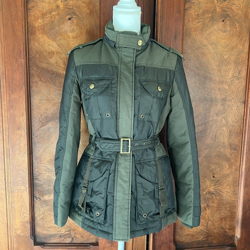 Miss Sixty Moto Two Tone Green Quilted Jacket with detachable hood